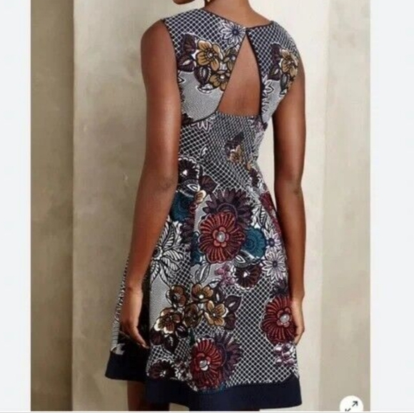 SALE Anthropologie Maeve Fairchild Flared Dress Fit & Flare Floral Stretch Large - Picture 2 of 9